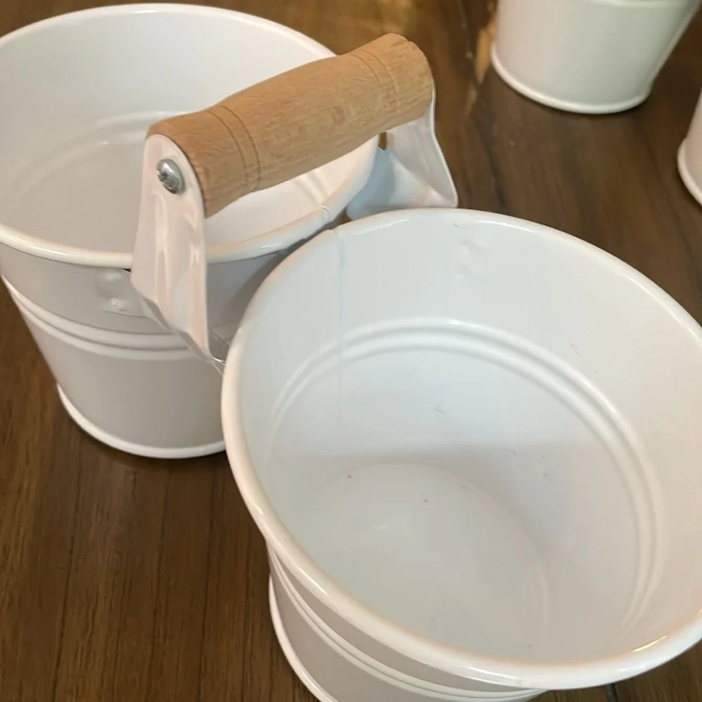 White Tabletop Utensil or Condiment Holder Caddy 2 Sides w Handle